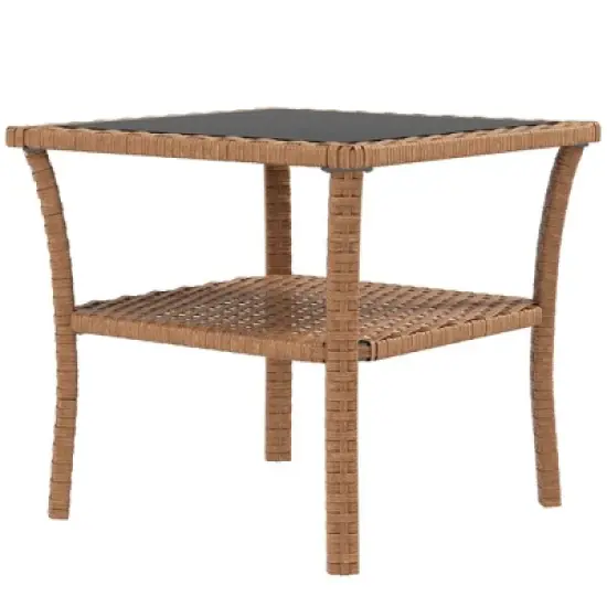 MOEPISY Rattan Side Table, with Storage Shelf, Aluminum Frame Square, Coffee Table with Tempered Glass Top image {9}