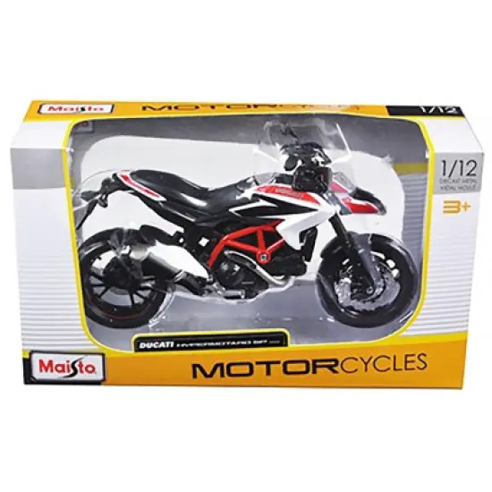 2013 Ducati Hypermotard SP White with Black and Red Stripes 1/12 Diecast Motorcycle Model by Maisto image {2}