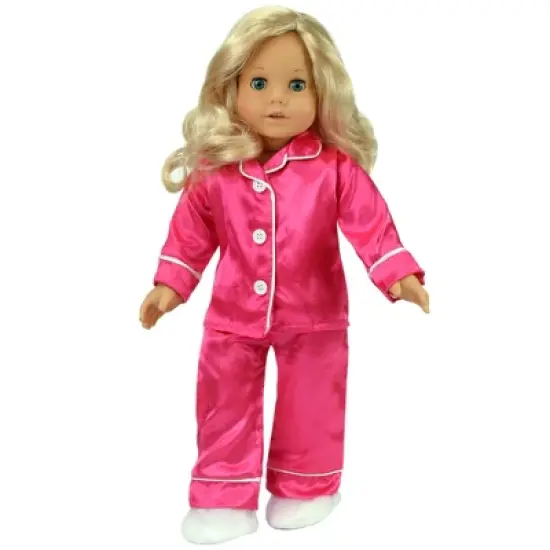 Sophia&rsquo;s Satin Pajama Set with Slippers for 18" Dolls, Hot Pink image {2}
