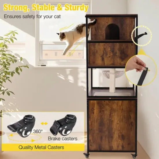 Aivituvin Wooden Cat Litter Box Enclosure| Metal Frame Cat House-AIR7015 image {4}