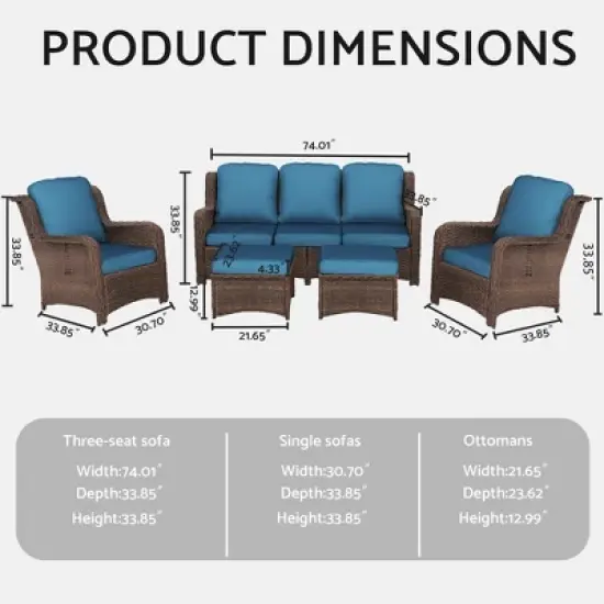 3-Seat Outdoor Couch Set with 2 Single Chairs and 2 Ottomans, Weather-Resistant Cushions, Steel Frame image {9}