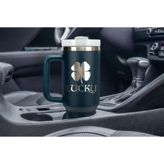 100 North Lucky 4 Leaf Clover Irish St. Patrick's Shamrock Wrap-Around 40 Oz. Stainless Steel Water Bottle Coffee Mug, Spill & Leak Resistant, Travel image {4}