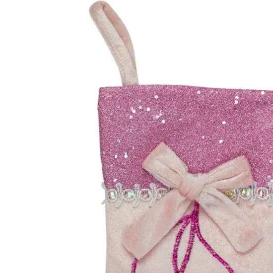 Northlight 14" Pink and Silver Ballerina Shoes Christmas Stocking with Glitter Cuff and Bow image {2}