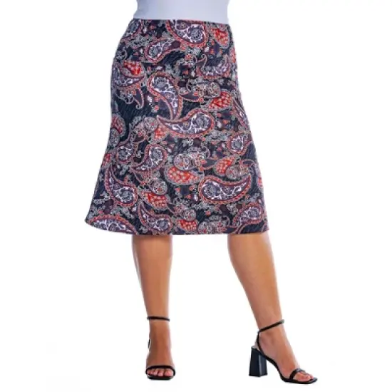 Womens Plus Size Grey Paisley Elastic Waist Knee Length Skirt image {4}