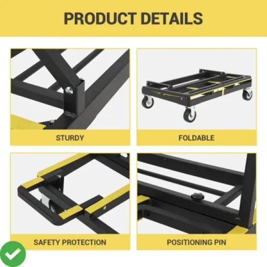 Foldable Dolly 2200 lbs Capacity with Rubber Swivel Casters Folding Drywall Panel Cart Heavy Duty image {3}