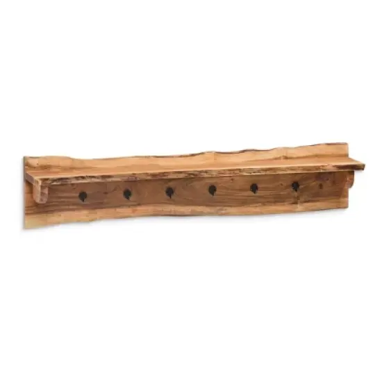 Alaterre Furniture Alpine Natural Brown Live Edge Wood Coat Hooks with Shelf image {6}