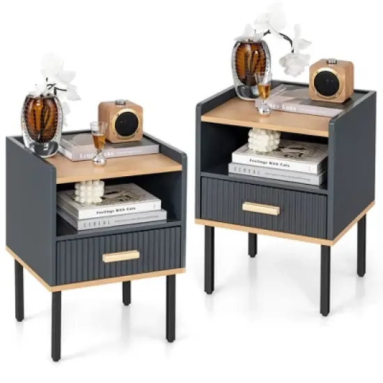 Costway Nightstand Bedside End Table with Drawer & Open Shelf for Living Room Bedroom image {11}