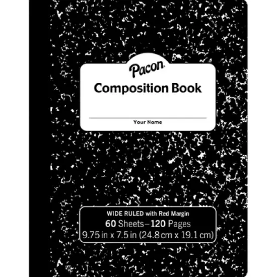 Pacon&reg; Composition Book, Black Marble, 3/8" Ruled w/Margin, 9-3/4" x 7-1/2", 60 Sheets, Pack of 12 image {1}