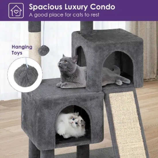 FDW 3-Tier Cat Tree 36 Inches Cat Tower for Indoor Cats Cat Scratcher Cat Condo with Plush Condos Sisal Scratching Posts and Hanging Toy image {4}