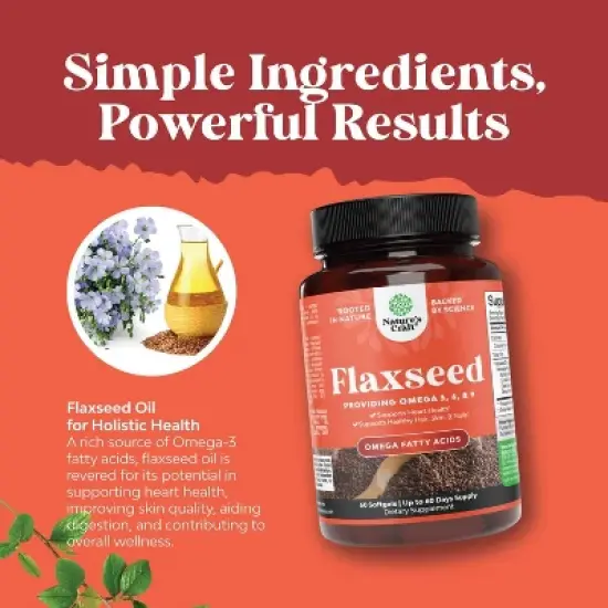 Flaxseed Oil 1000mg Softgels, High Potency Flax Seed Oil Softgels with Omega 3 6 9 for Heart Health, Digestion & Brain Support, Nature's Craft, 60ct image {3}