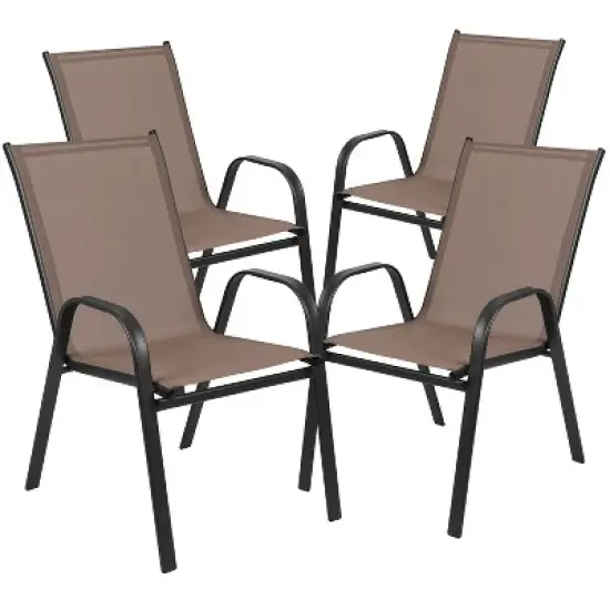 Emma and Oliver Five Piece Patio Dining Set - Square Table with Powder Coated Frame and Tempered Glass Top & 4 Flex Comfort Stack Chairs image {8}