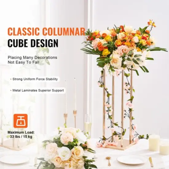 VEVOR 4PCS Gold Metal Column Wedding Flower Stand, 31.5inch High With Metal Laminate, Vase Geometric Centerpiece Stands, Cylindrical Floral Display image {2}