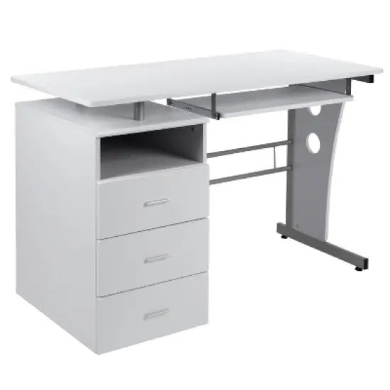 Flash Furniture Computer Desk with Three Drawer Single Pedestal and Pull-Out Keyboard Tray image {12}