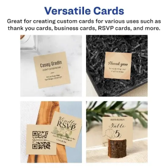 Avery Printable Square Business Cards with Sure Feed Technology, 2" x 2", Kraft Brown Cardstock, Print-to-the-Edge, Laser/Inkjet Cards, 120 Total image {2}
