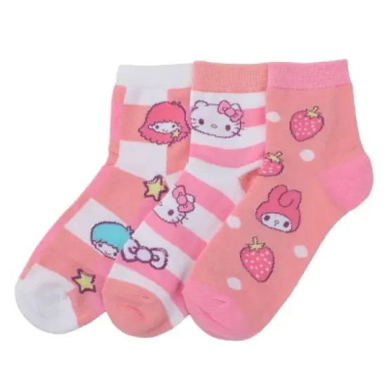 Hello Kitty & Friends Character Print Women's 3-Pair Casual Quarter Crew Socks image {1}