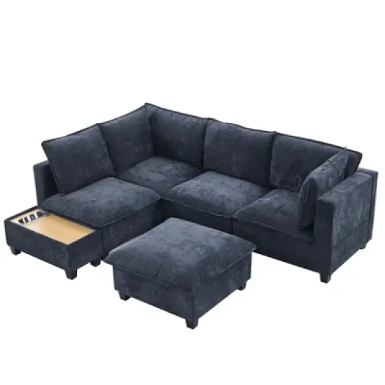 Whisen 90" U-shaped Sectional Sofa Modular Sofa Couch with a Movable Ottoman , a Coffee Table with Hidden Charging Devices image {9}