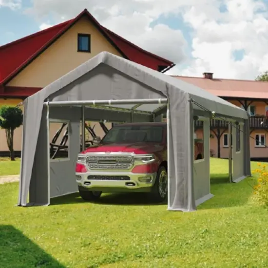 Heavy Duty Carport Canopy, Outdoor Storage Shed with 4 Roll-Up Doors & Windows - All-Weather Tarp Portable Garage for Car image {1}