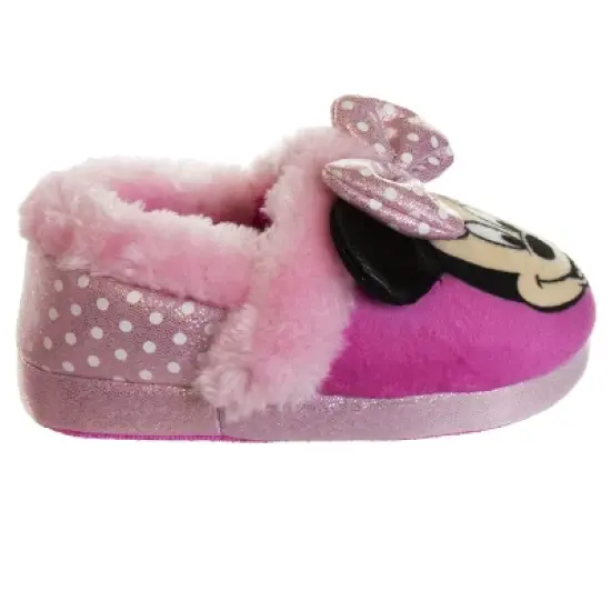 Disney Kids Girl's Minnie Mouse Slippers - Plush Lightweight Warm Comfort Soft Aline House Slippers - Light Pink (size 5-12 Toddler/Little Kid) image {3}