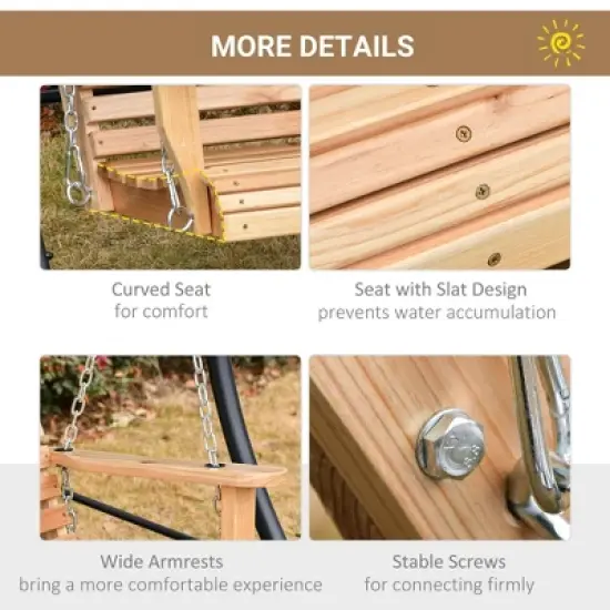 Sapphtopaz Porch Swing Patio Wooden Armrest Bench 3-Seat Conversation Swing with Hanging Chains and Cup Holder for Garden, Backyard, Terrace image {5}