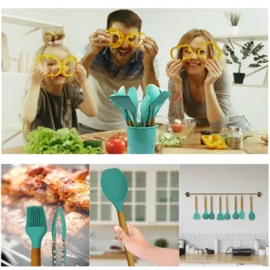 Cheer Collection 12 Piece Non-Stick Silicone Spatula Set with Wooden Handles image {2}