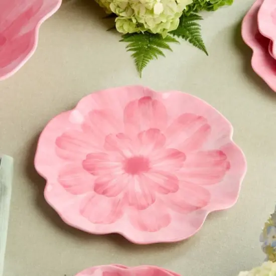 Certified International (Set of 4) 11" Wildflower 3D Floral Melamine Dinner Plates Pink image {1}