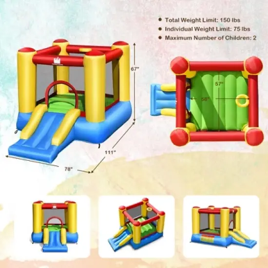 Costway Inflatable Bouncer Kids Bounce House Jumping Castle Slide w/ 480W Blower image {3}