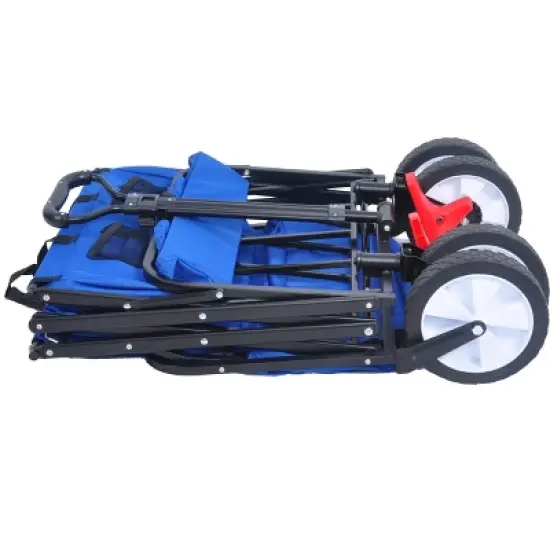 FURNIinspire Wheelbarrows And Lawn Carts Folding Wagon Collapsible Outdoor Utility Wagon, Lawn Car With Adjustable Handles, Blue, 53&ldquo;*20"*43" image {3}