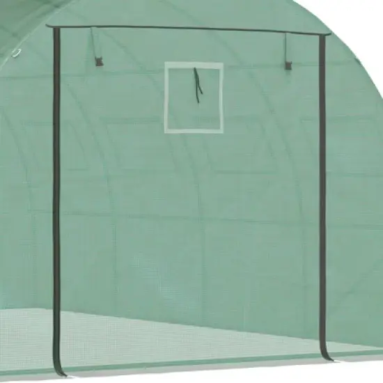 Outsunny Walk-in Tunnel Greenhouse with 2 Zippered Mesh Doors Upgraded Hot House, Green, 13' x 10' x 6.5' image {4}