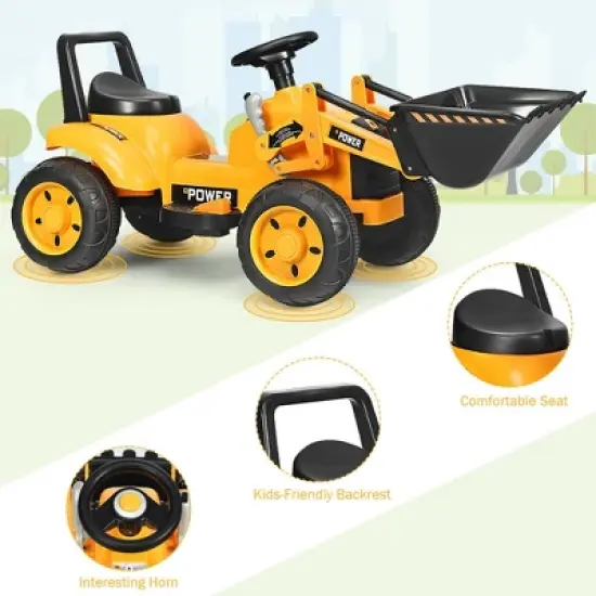 Costway Kids Ride On Excavator Digger 6V Battery Powered Tractor w/Digging Bucket Yellow image {6}
