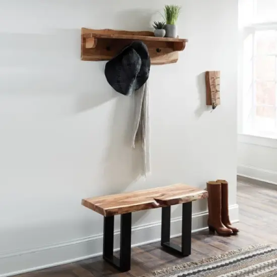 Alaterre Furniture Alpine Natural Brown Live Edge Wood Coat Hooks with Shelf image {3}