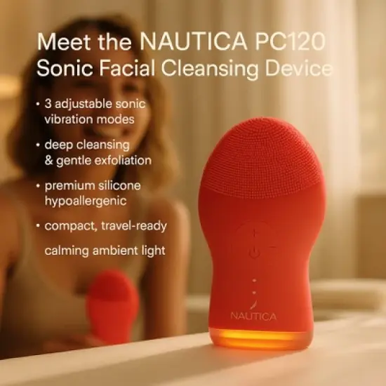 Nautica PC120 Sonic Facial Cleansing Brush Made with Ultra Hygienic Soft Silicone, Waterproof and Rechargeable Face Scrub Brush for Men & Women image {1}