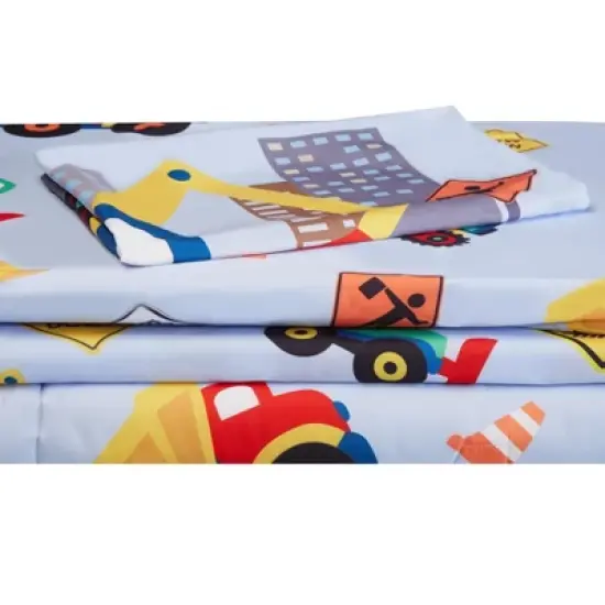 Everyday Kids 4 Piece Toddler Bedding Set - Under Construction - Includes Comforter, Flat Sheet, Fitted Sheet and Reversible Pillowcase image {7}