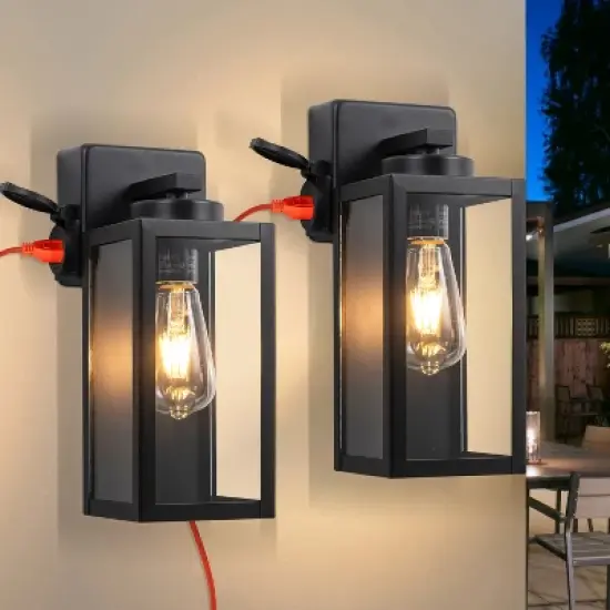 C Cattleya 2-Pack 12.5in. Matte Black Outdoor Wall Lantern Sconce with Built-in Outlet image {1}