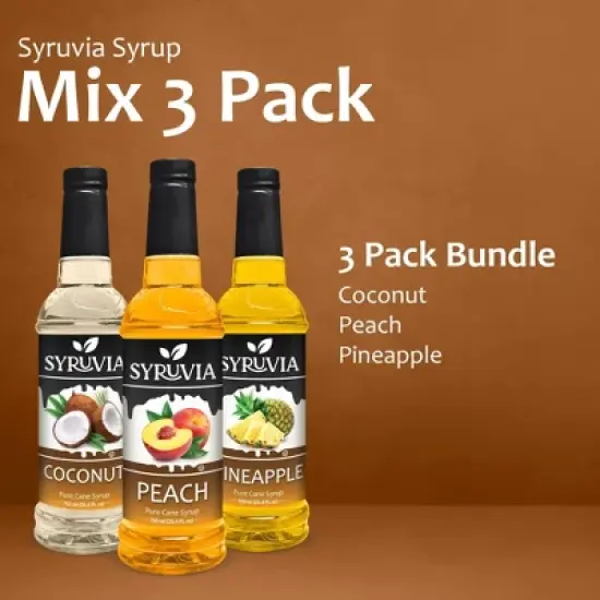 Syruvia Coffee Flavors Variety Pack: Coconut, Peach & Pineapple 25.4 fl oz Syrup image {5}