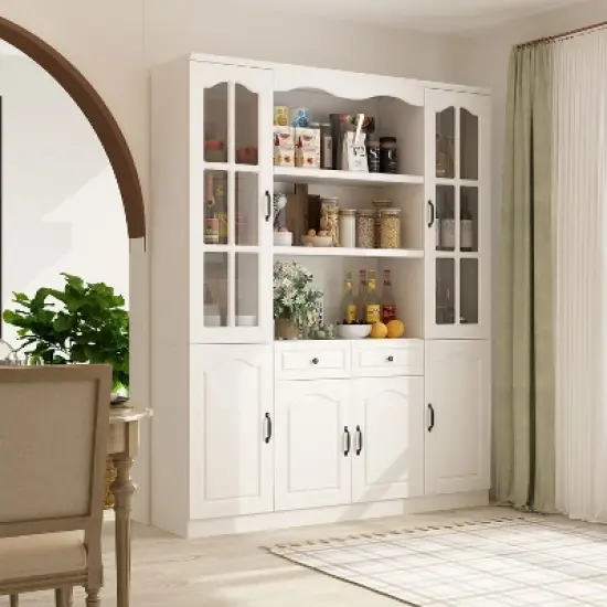 Famapy Modular Storage Cabinet Elegant White Pantry Bookshelf Multifunctional Tempered Glass Cabinet image {2}