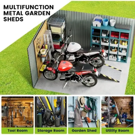 10x12 Ft Outdoor Metal Storage Shed, Galvanized Steel Garden Sheds with Lockable Doors, for Patio Lawn Backyard Outside Use, Grey image {2}