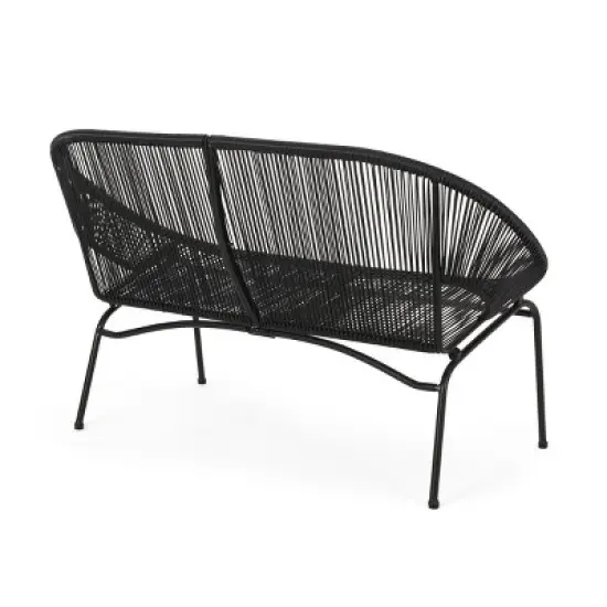 Outdoor Patio Rattan Loveseat,Modern Hammock Weave Loveseat with Metal Frame,PE Rattan Loveseat Bench for Garden or Deck-Coolbibila image {4}