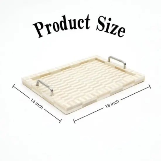 SEVOBAL Serving Platters 2 Set Handcrafted Checkered Serving Trays with Elegant Bone and Resin Set with Handles for Dining, Yellow, 18"*14"*2.5" image {2}