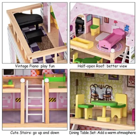 Costway Doll Cottage Dollhouse w/ Furniture Kids Wood House Playset Children Toy image {7}