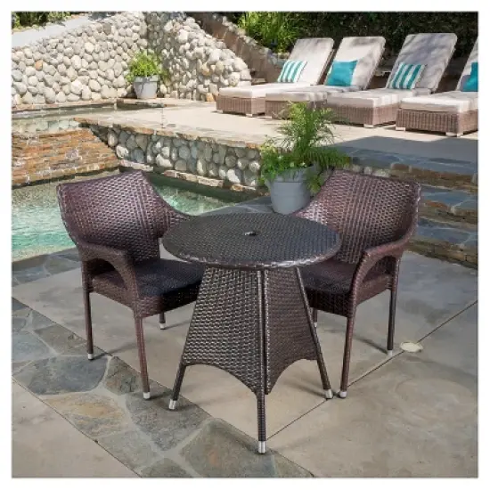 Ceylon 3-piece Wicker Patio Bistro Set - Brown - Christopher Knight Home image {2}