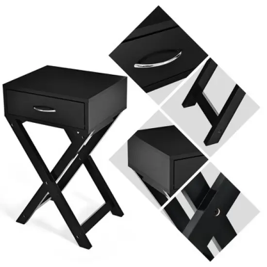 Costway Nightstand x-Shape Drawer Accent Side End Table Modern Home Furniture Black image {7}