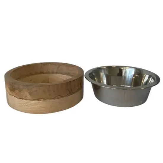 Country Living Stainless Steel Dog Bowl with Cylindrical Mango Wood Holder, Durable & Stylish Dish, Sustainable Dog Feeding Solution image {6}