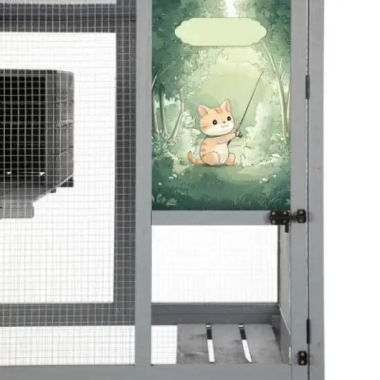 SEVOBAL Pet Crates and Houses Cat Window Catio Wood Enclosure Wheels Lockable Doors for Outdoor and Indoor, Gray, 31.5"*31.5"*70.28" image {4}