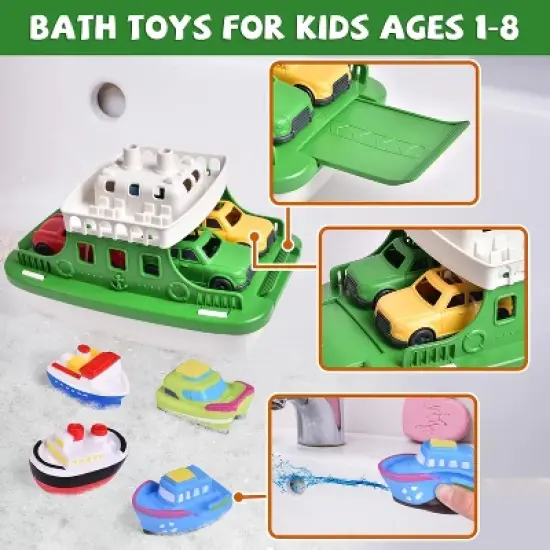 Fun Little Toys 9Pcs Floating Toy Boat Set, Bath & Pool Toys with 4 Mini Cars & 4 Squirter Boats, Birthday Gift for Boys & Girls Ages 1-4 image {4}