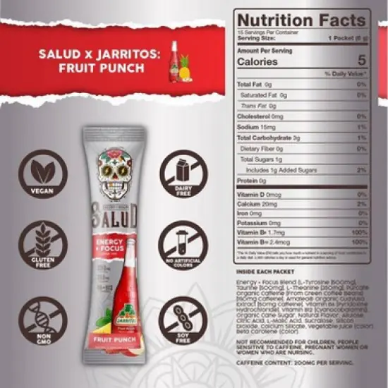Salud Energy + Focus Jarritos Fruit Punch Electrolyte Drink Mix - 6pk/0.21oz Packet Sticks image {3}