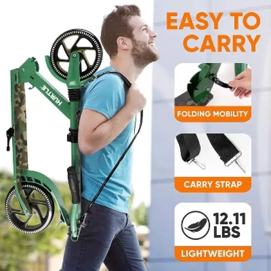 Hurtle Renegade Lightweight Foldable Teen and Adult Adjustable Ride On 2 Wheel Transportation Commuter Kick Scooter, Camouflage image {3}