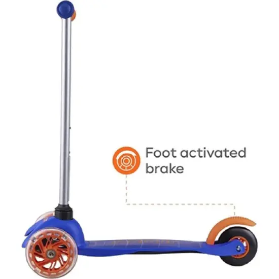 Voyager 3 Wheel Kids Scooter with Light Up Wheels & Tbar - Blue/Orange image {2}