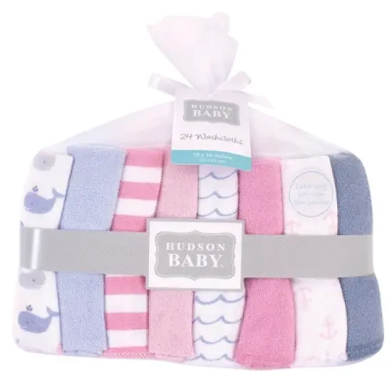 Hudson Baby Infant Girl Rayon from Bamboo Washcloth Bundle, Pink Whale, One Size image {1}