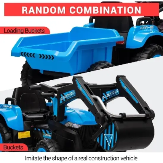 12V 3 in 1 Kids Ride on Excavator & Tractor with Detachable Trailer, Kids Electric Vehicles with Remote Control, LED Lights, Music image {1}
