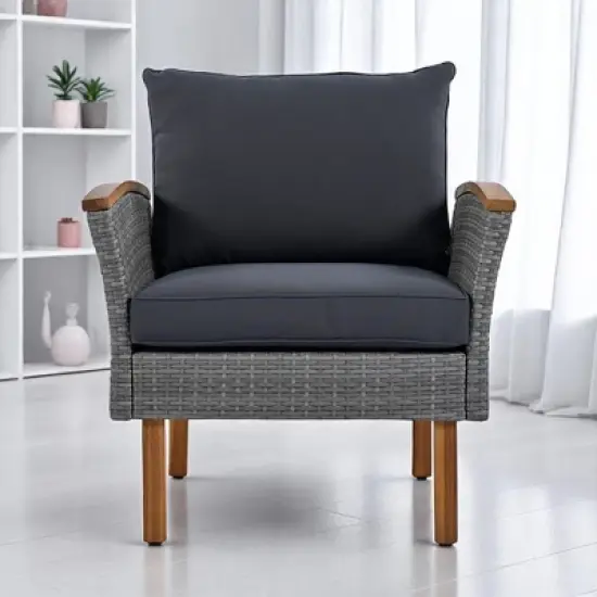 9-Piece Outdoor Patio Furniture Set with PE Wicker, Acacia Wood, Removable Cushions & Pillows, Multi-Functional Modular Sofa image {2}